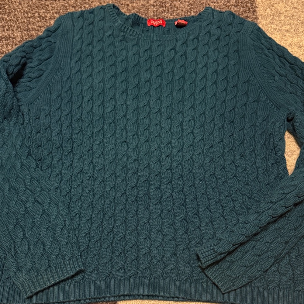 Valerie Stevens Teal Cable-Knit Crewneck Sweater